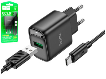 Сетевое зарядное устройство Hoco C140A 1USB QC 18W+USB to Type-C, цвет черный