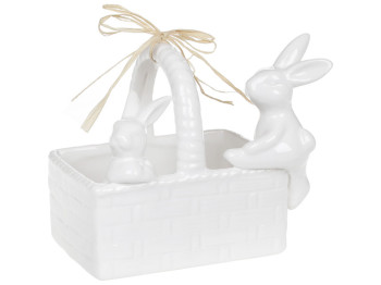 Декоративная керамическая корзина Зайка, 16см, цвет – белый