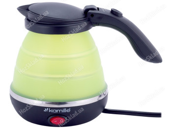 Чайник электрический складной Kamille силиконовый 500мл (цвет зеленый с черным)