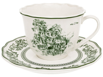 Фарфоровая чашка с блюдцем Heritage Toile Collection Green,  220 мл  15×1,5 см