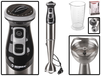 Блендер погружной Besser Professional с нерж. ножкой, 8 мощностей+турборежим 1000Вт (стакан 700мл)