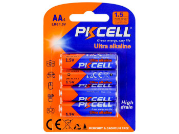 Батарейка щелочная PKCELL 1.5V AA/LR6, 4 штуки в блистере (PC/LR6-4B) АА