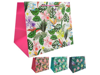Пакет подарочный бумажный M Pink monstera 26х32х10см