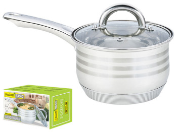 Ківш з кришкою Maestro нержавіюча сталь, всі типи плит, 9-шарове термоакумулююче дно 2,1л D16см