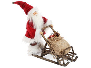 Новогодняя игрушка Санта на санях, цвет - красный, 34,5см