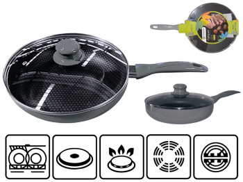 Сковорода Maestro Rainbow со стекл. крышкой, антиприг. покр., все типы плит кроме индукцион. D24см