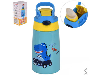Термос-поилка детский с трубочкой и ручкой, пластмасса, сталь, 350мл, 7,5×9×20,5см, цвет голубой