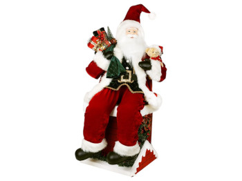 Игрушка новогодняя с LED-подсветкой Санта на трубе, ткань, 57х100см, цвет красный с зелёным