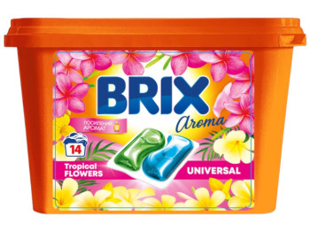 Капсулы-гель для стирки Brix Universal Aroma, универсальные, 330г, 14шт