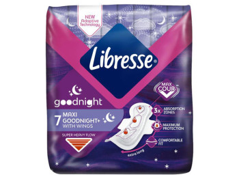 Прокладки гігієнічні нічні Libresse Maxi Goodnight з крильцями, 7шт