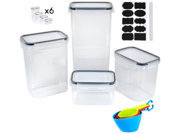 Контейнеры с наклейками, маркером и мерными ложками, пластик, 0,8/1,4/2,0/2,8л (цена за набор 24пр)