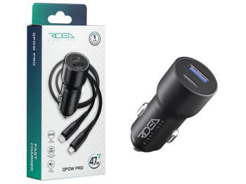 Авто зарядное устройство Ridea RCC-47115 QPow Pro, 1USB+1USB-C, PD/QC, 47.5W, Type-C to Lightning