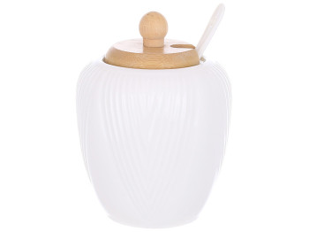 Сахарница фарфоровая с ложкой и бамбуковой крышкой Grace D8.5*12см 289-408
