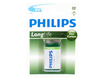 Батарейка солевая Philips "Long Life" 1604 6F22 9V (цена за блистер 1шт)