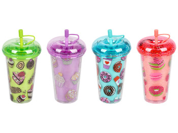 Склянка Sweets пластикова з кришкою та трубочкою, 4 кольори, 450 мл (ціна за 1шт)