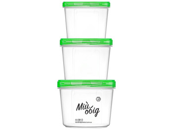 Набір круглих ємностей 300мл, 500мл, 700мл (ціна за набір 3шт) зелена кришка