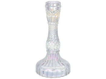 Свічник скляний прозорий Crystal для тонкої свічки, D9,5х17см, колір - перламутр