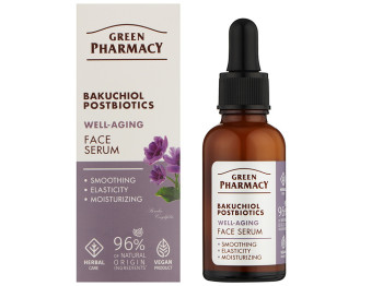 Сироватка для обличчя Green Pharmacy, з бакучиолом та постбіотиками, 30мл