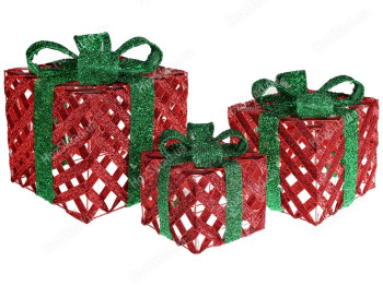 Набор декоративных подарков, 15см, 20см, 25см, цвет - красный с зеленым (цена за набор 3шт)
