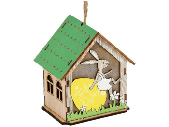 Лампа-ліхтар великодня Easter Bunny House, з підсвічуванням, батарейки в комплекті, дерево, 8см