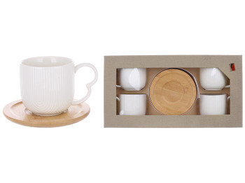 Набор фарфоровых чашек с бамбуковыми блюдцами (4шт) Scandi 200мл 289-422