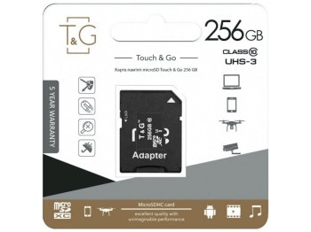 Карта Пам'яті  T&G MicroSDXC 256gb UHS-3 10 Class & Adapter Колір Чорний