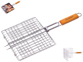 Решетка для гриля Скаут 27х24х2см с деревянной ручкой
