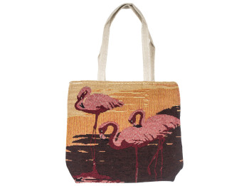 Сумка летняя гобелен "Фламинго на закате" c ручками, на молнии 16х5х19см