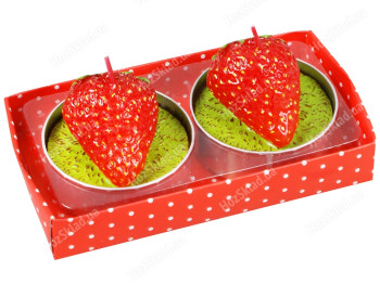 Набір декоративних свічок у металевих свічниках Полуниця (ціна за набір 2шт)
