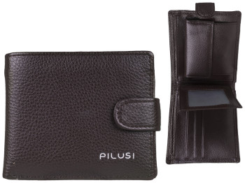 Кошелек мужской кожзам. коричневый "Pilusi" 11,5х3х9,5см