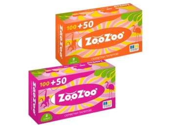 Салфетки бумажные ZooZoo, 2 слоя, 150шт