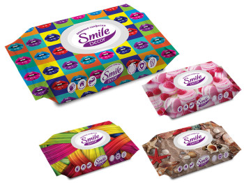 Вологі серветки Smile Decor, з клапаном 60шт color мікс