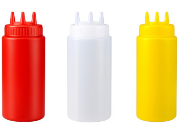 Дозатор для соусу, з потрійним носиком-дозатором, пластик, 360мл (ціна за 1шт)