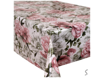 Клеенка Glossy, 3 слоя, на тканевой основе, глянцевая, 1,37×20м,дизайн пудровые цветы(цена за рулон)