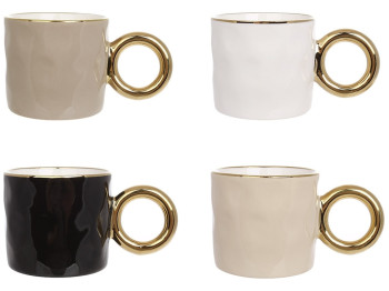 Кружка с золотой ручкой бублик, 300мл, 4 дизайна (цена за 1шт)
