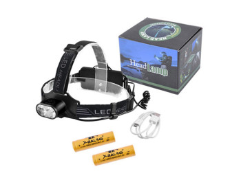 Фонарик налобный Police BL-2128-2T6, 2x18650, сигнализация, microUSB, коробка