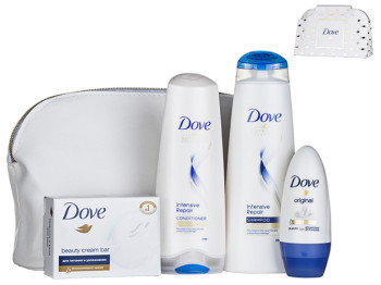 Набір подарунковий Dove Від щирого серця (шампунь 250мл+бальзам 200мл+антиперспірант 50мл+мило+косме