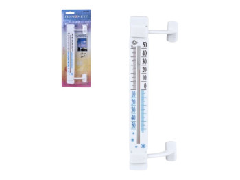 Термометр віконний, 20.5 см, прямокутний, на липучці, пластиковий корпус, колір білий