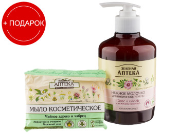 Молочко для интимной гигиены с экстрактом овса 370мл+подарок мыло косметич. Зеленая аптека 75г