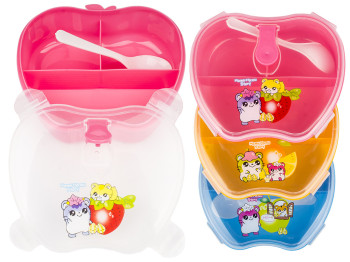 Ланч-бокс пластиковий з ложкою на 3 відсіки 800мл забарвлення асорті