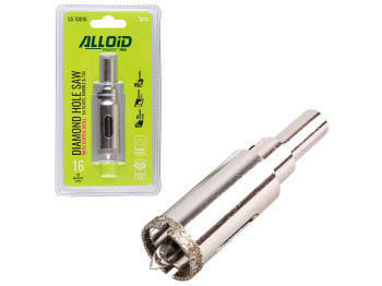 Сверло алмазное корончатое Alloid по стеклу и керамике, 16мм, с центровочным сверлом