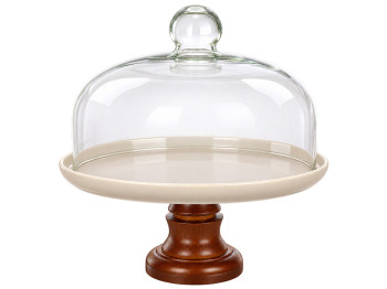 Подставка для десертов Natural Serving Cream на ножке со стеклянной крышкой, 28×28×28 см