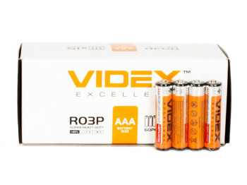 Батарейка солевая Videx 1,5V AAA, R03 (цена за спайку 4шт)  4820118290423