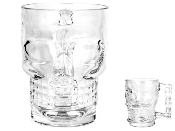 Бокал пивной с ручкой Череп, прозрачный, 500мл