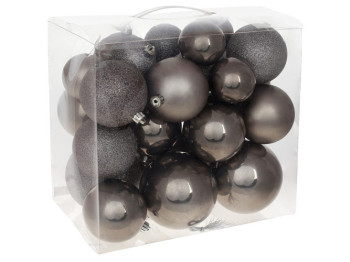 Набор елочных шаров Лунный свет, 10см, 8см, 6см, цвет - теплый серый, (цена за набор 26шт)
