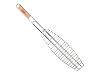 Решётка-гриль Stenson для рыбы, рабочая часть 42×14×3 см, общая длина 72 см, с деревянной ручкой