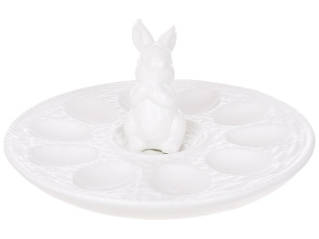 Декоративная тарелка для яиц с Кроликом, 24см, цвет - глянцевый белый