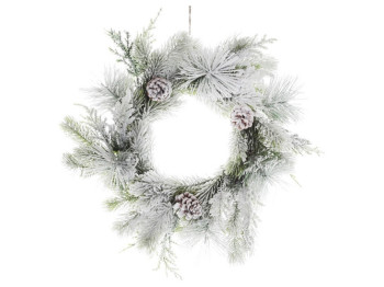 Вінок із хвої засніжений з шишками, 34см