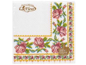 Салфетки бумажные двухслойные La Fleur с цветочным орнаментом, 33×33 см, 16 шт