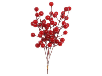 Декоративний пучок з червоними ягодами, 5 гілок, комбіновані матеріали, 22см, колір червоний